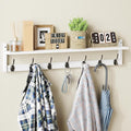 BAMEOS 35" L Wall Hooks with Shelf, Entryway Coat Hooks for Wall with Shelf, Wood Wall Hanging Shelf, Wall-Mounted Coat Rack with 7 Dual Metal Hooks for Bathroom, Kitchen, Living Room, Bedroom (White)-Ruum Studio Home