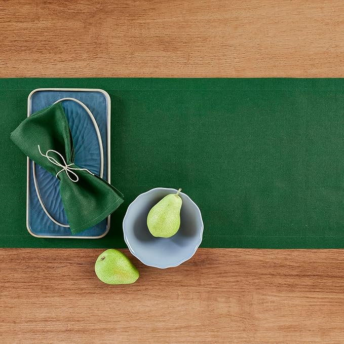 Solino Home Linen Pine Green Table Runner 90 Inches Long - 100% Pure Linen 14 x 90 Inch Table Runner for Fall, Autumn, Thanksgiving - Fete-Ruum Studio Home