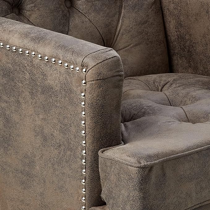 Christopher Knight Home GDFStudio Medford Brown Tufted Club Chair, Fabric Accent Chair with Studded Nailhead Accents-Ruum Studio Home