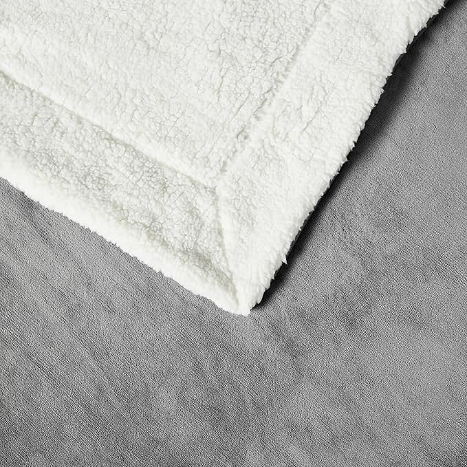Amazon Basics Reversible Sherpa Throw Blanket, Dark Gray, 50"x60"-Ruum Studio Home