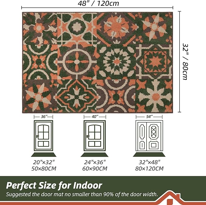 BEQHAUSE Dirt Trapper Door Mat 32" x 48", Non-Slip Entryway Rugs Washable, Floor Mat Stain Resistant and Absorbent Welcome Mat for Front Back Door, Muddy Wet Shoes & Paws, Boho Geometric Floral-Ruum Studio Home