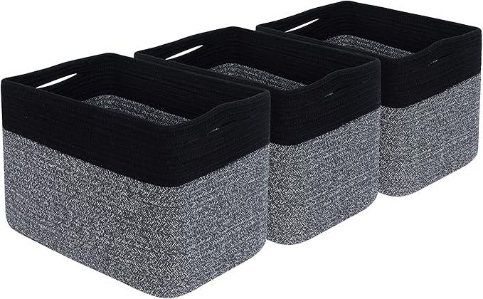 MINTWOOD Design 3-Pack Storage Baskets for Shelves, Playroom and Classroom Storage Basket, Book Basket, Decorative Storage Cube Bins, Woven Closet Organizers, Pantry and Shoe Organizer, Black Grey Mix-Ruum Studio Home