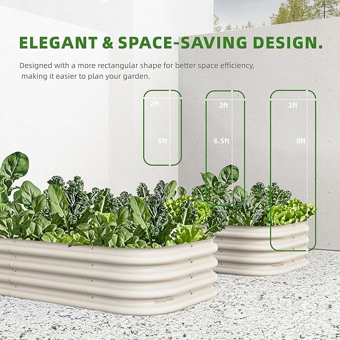 DaisyVibe Raised Garden Bed Kit, Planter Raised Garden Boxes Outdoor, Oval Large Metal Raised Garden Beds for Vegetables Flowers (White, 6.5ftx2ftx1ft)-Ruum Studio Home