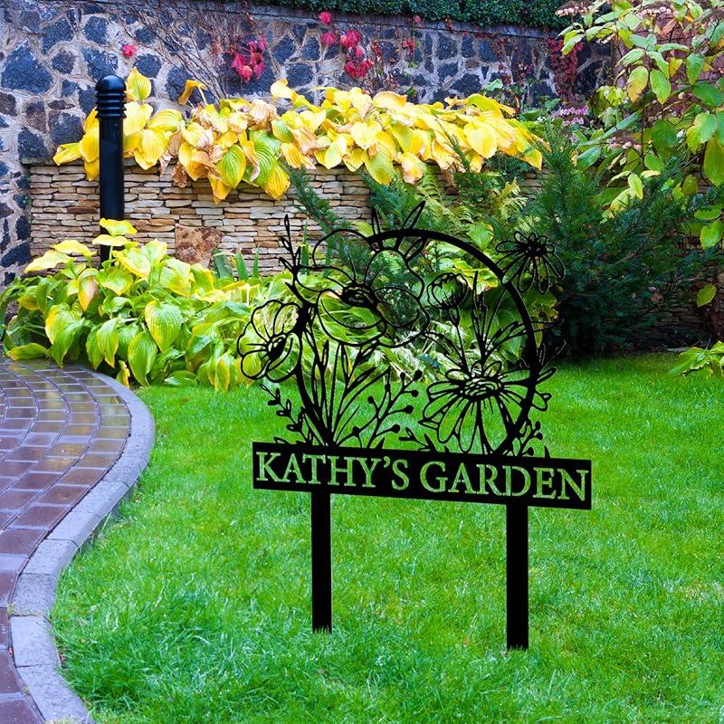 Personalized Metal Garden Sign with Stake, Custom Garden Decor for Outdoor, Custom Family Name Sign, Patio Decorations, Lawn Art, Farmhouse Decorative, Housewarming Gift (CstmDesign12)-Ruum Studio Home