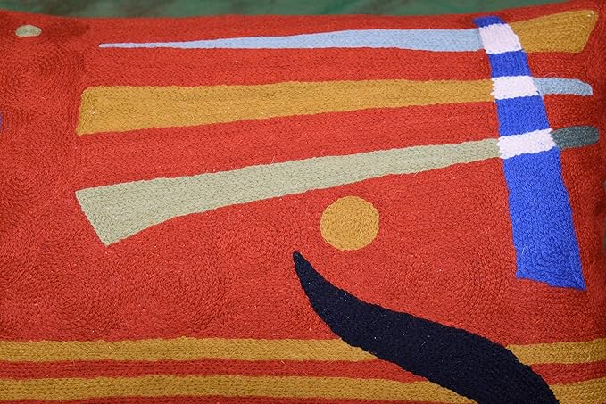 Lumbar Kandinsky Orange Abstract Pillow Cover Elements Modern Throw Pillowcase Chair Cushion Contemporary Pillowsham Accent Farmhouse Couch Hand Embroidered Wool Size 14x20-Ruum Studio Home