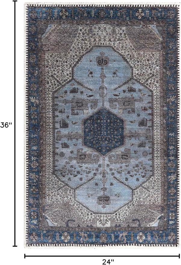 Keen Home Design 2x3 Rug - Machine Washable Entry Rug with Non-Slip Backing, Ideal for Enteryway, Kitchen, Bathroom, Laundry Room - Vintage, Easy Clean, Durable, Low Pile Rug - (2' x 3')-Ruum Studio Home