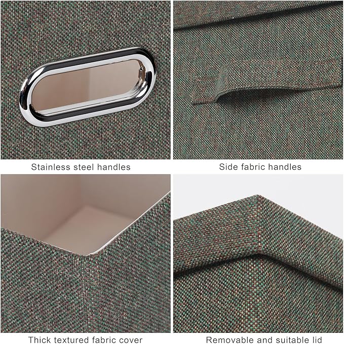 Large 17" 36 Quart Collapsible Stackable Storage Bins with Lids, 3 Packs Dark green Foldable Fabric Closet Storage Boxes with Lids, Heavy-duty Linen Cube Baskets(17x12x11)-Ruum Studio Home