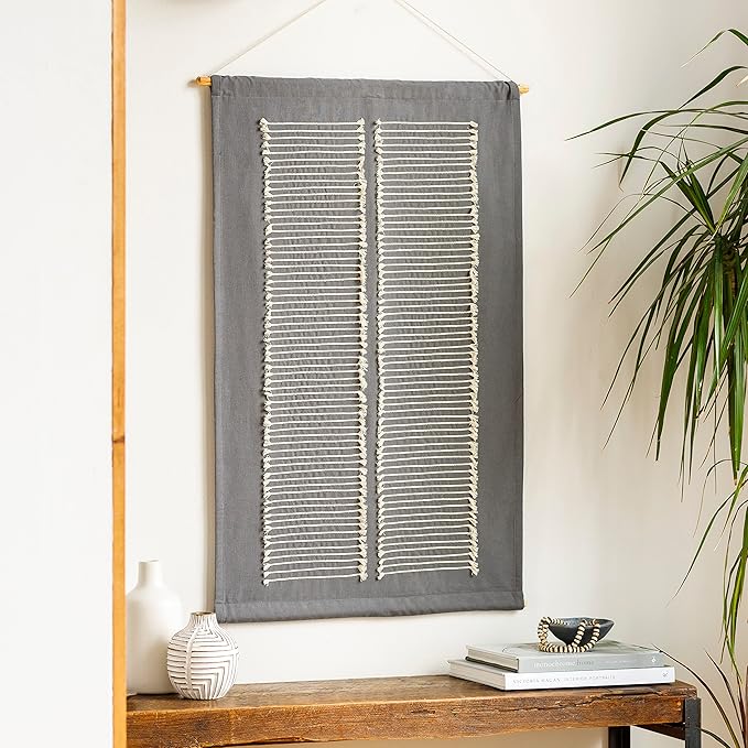 Mark&Day Wall Art, Lassing Modern Farmhouse Charcoal Macrame Tapestry Wall Hanging for Living Room, Bedroom, Office or Kitchen (36"H x 24"W)-Ruum Studio Home