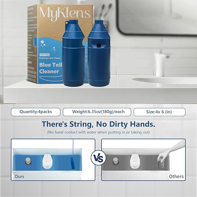 Toilet Bowl Cleaner Bottle, Automatic Toilet Bowl Cleaner Tablets in Bottle, Easy to Use, Long-Lasting Effect Toilet Cleaners Drop in Tank, Blue, 4 Bottles-Ruum Studio Home
