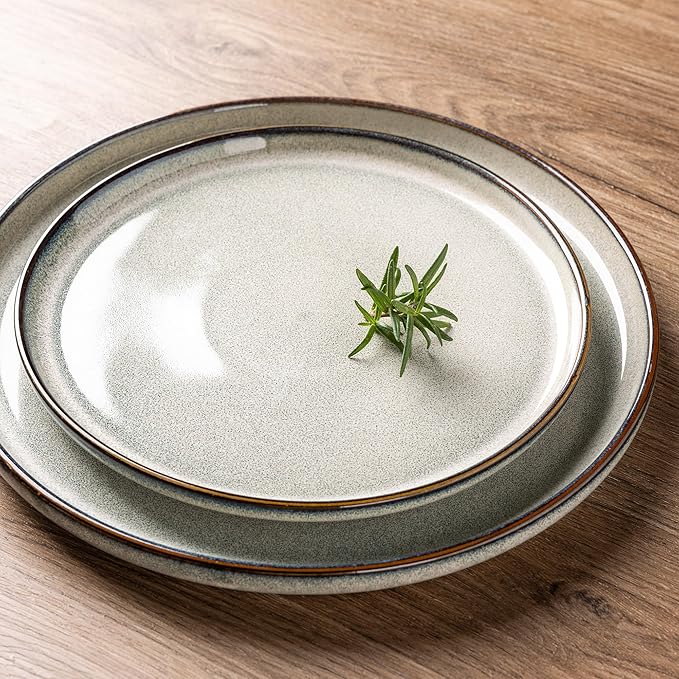 GBHOME Ceramic Dinnerware Sets for 4, 12 Pieces Stoneware Plates and Bowls Sets, Reactive Glaze Dishes -Scratch Resistant, Dishwasher&Microwave Safe, Green Wheat-Ruum Studio Home
