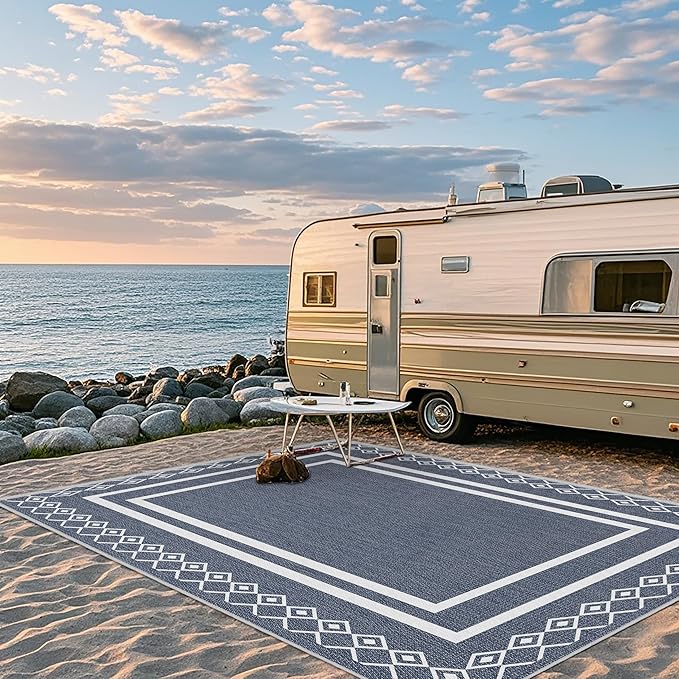 Outdoor Patio Rug, Outside Rectangular Carpet, Moroccan Geometric Rugs, Washable Large Indoor Outdoor Rug 6x9 Mats for RV, Picnic, Backyard, Deck, Balcony, Porch, Beach-Ruum Studio Home