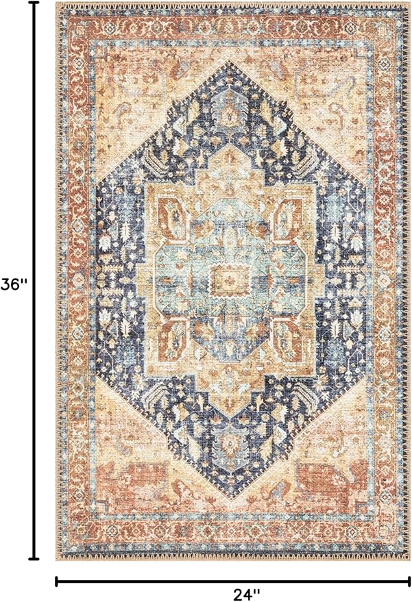 Keen Home Design 2x3 Rug - Machine Washable Entry Rug with Non-Slip Backing, Ideal for Enteryway, Kitchen, Bathroom, Laundry Room - Vintage, Easy Clean, Durable, Low Pile Rug - (2' x 3')-Ruum Studio Home