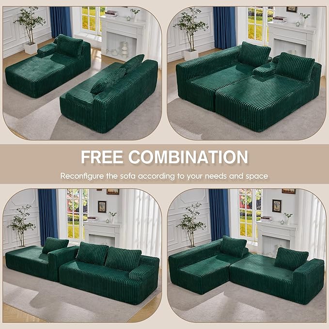 Hobestluk Modular Sectional Sofa Couches 108" L-Shape Couch 3 Seat Modular Sofa Memory Foam Sectional Couches for Living Room, Boneless Couch with Oversized Chaise (Green, Left Facing)-Ruum Studio Home