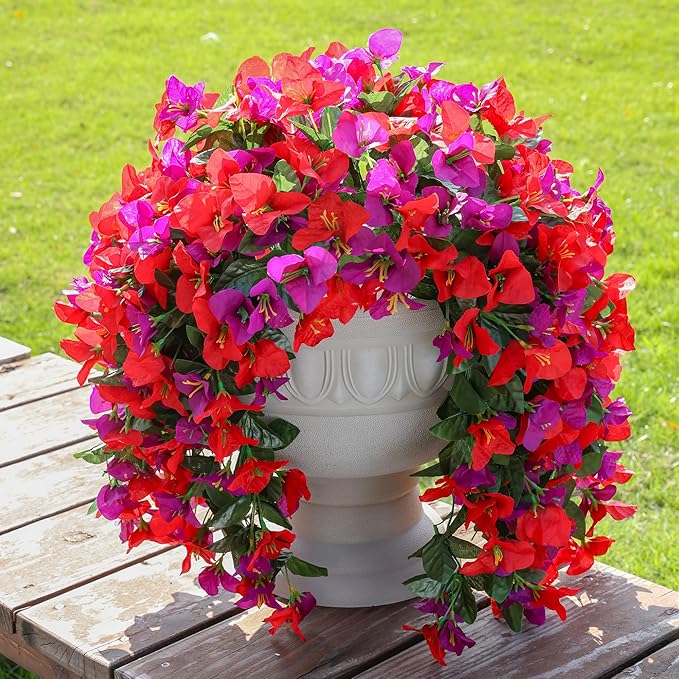 Faux Bougainvillea Artificial Flowers Plants for Outdoors Outside Decoration, 2pcs Fake Flowers Silk Long Trailing Vines UV Resistant Realistic for Front Door Porch Planter Urn Patio Balcony Yard, Mix-Ruum Studio Home