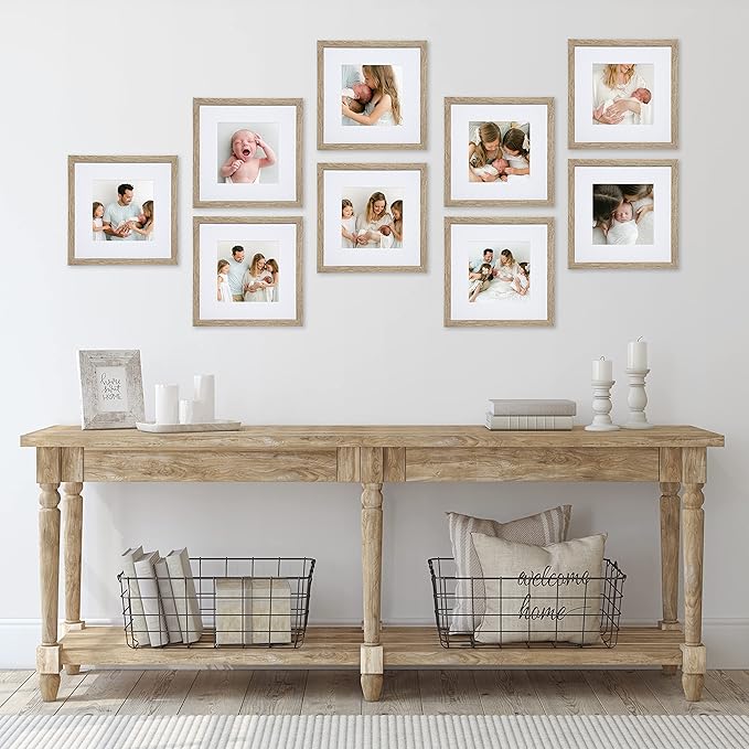 Sheffield Home 9 Piece Gallery Wall Frame Set, 12x12 in. Matted to 8x8 in. (Light Natural)-Ruum Studio Home