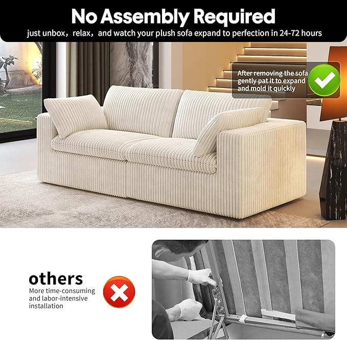 78.74" LoveSeat Cloud Sofa,Modular Sectional Couch,Modern Deep Seat Upholstered Couches with Plush Corduroy Fabric for Living Room Furniture,Bedroom and Apartment,No Assembly Required,White-Ruum Studio Home