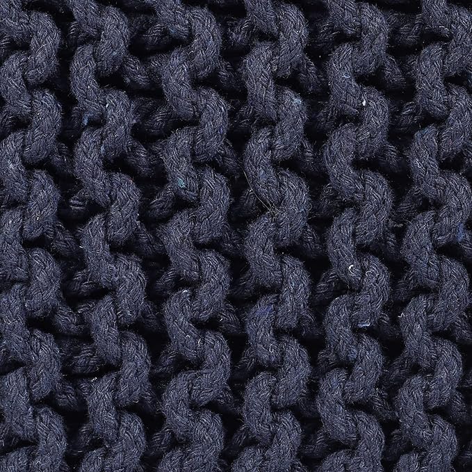 REDEARTH · Cube Low Pouf Foot Stool Ottoman - Hand Knitted Poof - Cord Boho Pouffe - Home Décor - Stuffed Footrest for Living Room - Nursery - Bedroom - Patio (16" x 16" x 8") - Navy Blue-Ruum Studio Home