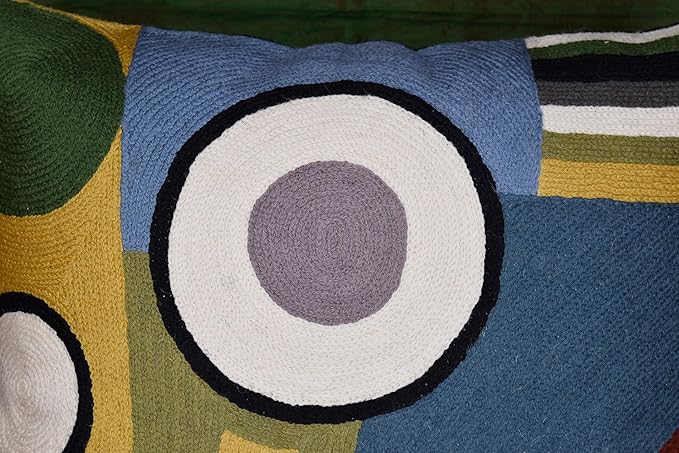 Kandinsky Modern Pillow Cover - Soul II | Mid Century Chair Cushions | Abstract Throw Pillows | Contemporary Pillowcase | Modern Couch Pillows | Hand Embroidered Cushion | Wool Size 18x18-Ruum Studio Home