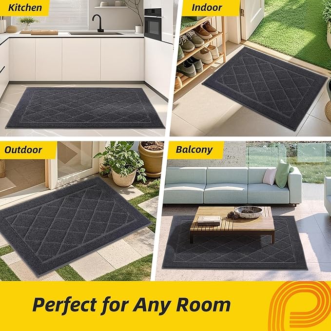 JSEI Dirt Trapper Door Mat 24"x36", Non-Slip Washable Entryway Mats, Dog Door Mat, Stain Resistant and Absorbent Floor Mats, Low Profile Welcome Mat for Front Back Door, Dark Grey-Ruum Studio Home