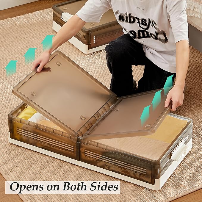 VECELO Under Bed Storage with Wheels, 2 Pack Stackable Under Bed Storage Containers, Underbed Storage Containers with Lids, Plastic Foldable Folding Box for Clothes Shoes, Grey-Ruum Studio Home