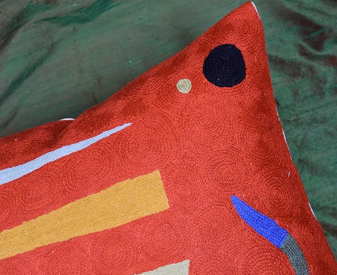 Kandinsky Modern Pillows Cover- Orange | Mid Century Chair Cushions | Abstract Throw Pillows | Contemporary Pillowcase | Modern Couch Pillows | Needlepoint Accent Cushion | Wool Size 18x18-Ruum Studio Home