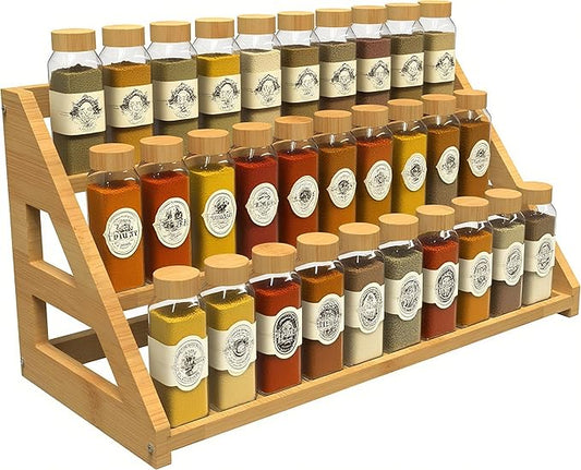 Spice Rack Organizer for Spice Jars: Large Bamboo 3-Tiered Seasoning Rack for Countertop, Kitchen, Cabinet, Pantry-Ruum Studio Home