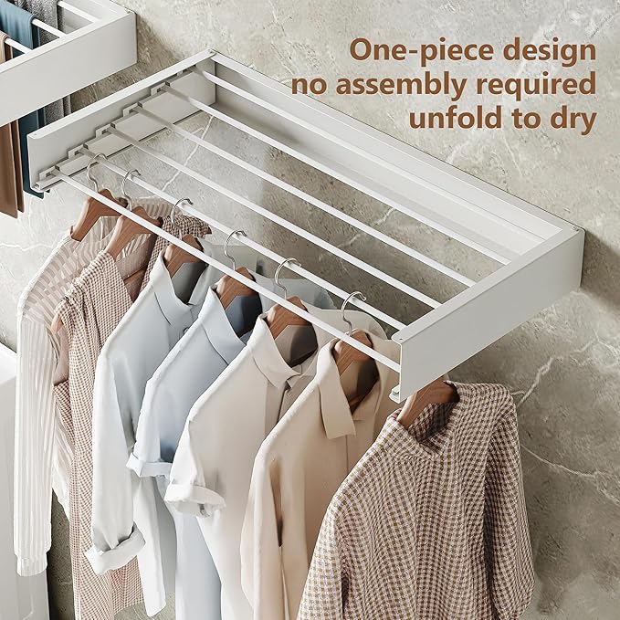 Wall Mounted Drying Rack,Drying Rack Clothing,Collapsible Hanging Racks for Laundry(35.5"-White)-Ruum Studio Home
