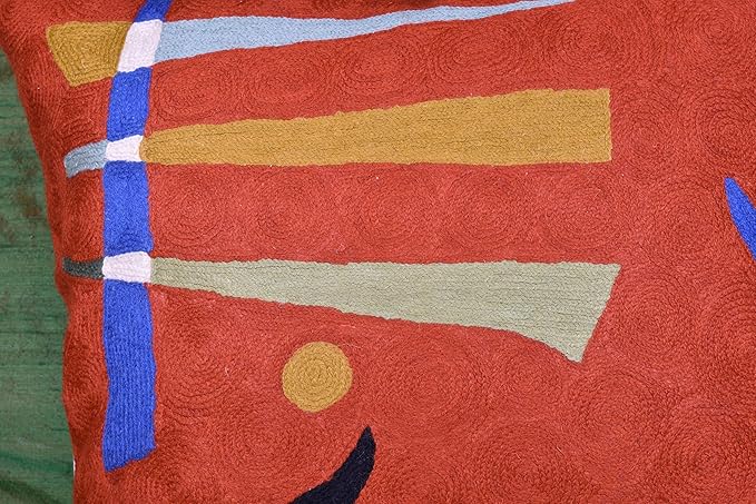 Kandinsky Modern Pillows Cover- Orange | Mid Century Chair Cushions | Abstract Throw Pillows | Contemporary Pillowcase | Modern Couch Pillows | Needlepoint Accent Cushion | Wool Size 18x18-Ruum Studio Home