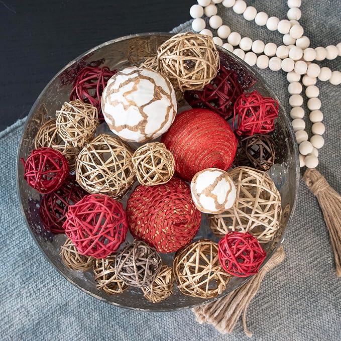 ANDALUCA Decorative Balls Bag Bowl Filler Home Decor (Red Gold)-Ruum Studio Home