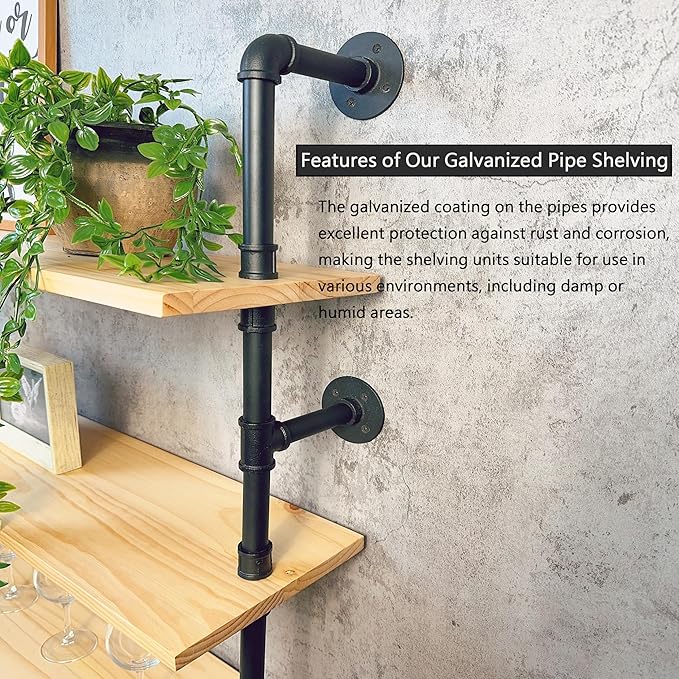 Industrial Pipe Wall Shelves Pipe Shelving with Real Wood Plank,48 Inches Floating Shelves for Wall Farmhouse Pipe Book Shelves Dark Brown 3 Tier for Kitchen,Living Room Decor and Bar Shelving-Ruum Studio Home