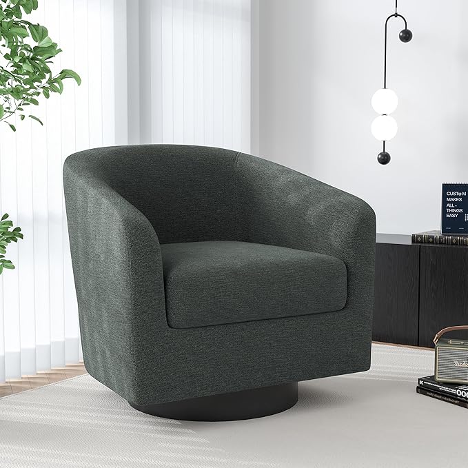 Swivel Barrel Accent Chair, Modern Round Chenille Fabric Arm Chair for Living Room, Bedroom, Comfy Club Reading Chairs for Adults（Chenille Fabric, Grey, Set of 1-Ruum Studio Home