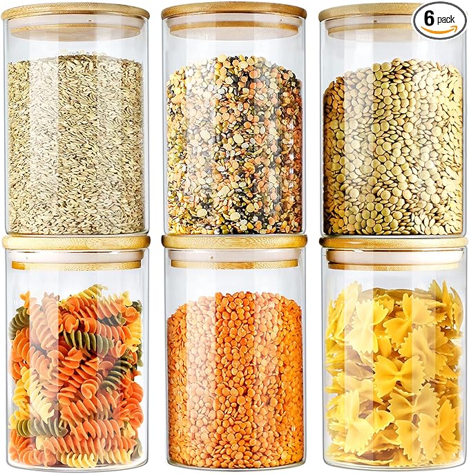 Urban Green Glass Jars with Airtight Lids, Airtight Glass Canisters with Locking Lids, (Bamboo-6P-26oz)-Ruum Studio Home