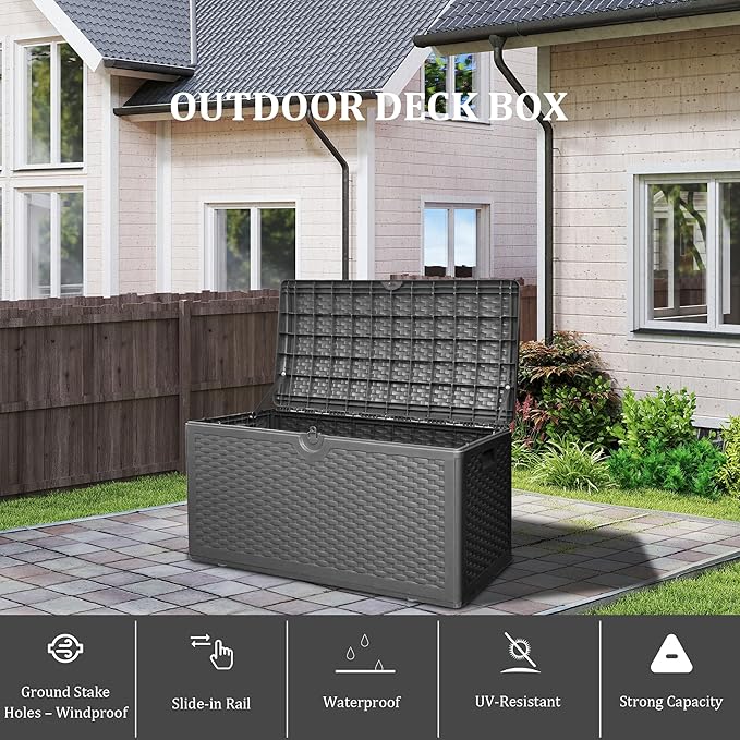 80 Gallon Plus Outdoor Storage Box Waterproof Lockable Resin Deck Box Large, Patio Storage Bin for Pool Accessories Cushion Furniture, Garden Tools, UV-Resistant Outside Delivery Black-Ruum Studio Home