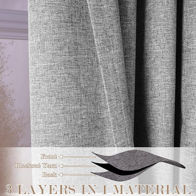 120" Wx96 L Linen Room Divider Drapes for Doorway/Glass Window/Sliding Door/Patio, Extra Wide Pinch Pleated Full Blackout Curtains for Girls Boys Teen Kids Room, 1 Panel, Light Grey-Ruum Studio Home