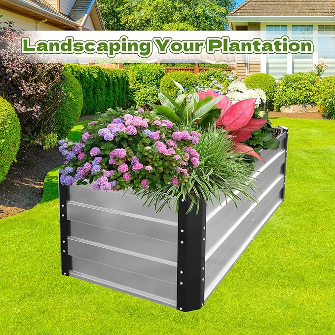 Galvanized Raised Garden Bed 6x3x2 Ft Outdoor Garden Planter Boxes Bottomless for Vegetables, Flowers, Herbs and Succulents Large Metal Raised Garden Bed (Sliver, 72''W×24''H×36''D)-Ruum Studio Home