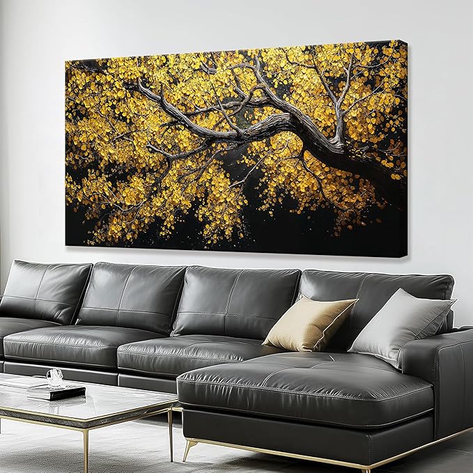 TAIJXAGSG Large Canvas Wall Art Decor For Living Room Pictures Gold Tree Wall Art Decoration Abstract Tree Plants Artwork Wall Art Modern Painting Pictures For Bedroom Home Kitchen Office 29"X 58"-Ruum Studio Home