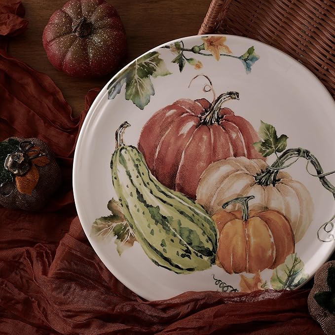 Bico Pumpkin Feast Dinner Plates Set of 4, 11 Inch Large Ceramic Plates for Pasta, Steak, Stylish Serving Dishes, Microwave and Dishwasher Safe, Gift for Housewarming and Thanksgiving-Ruum Studio Home