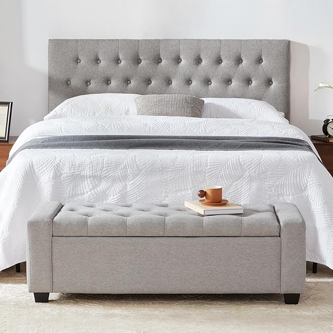 48" Ottoman with Storage, Storage Ottoman Bench with Safety Hinge, Upholstered Entryway Bench with Seating for Bedroom, Living Room, Holds up to 330 lb(Light Gray)-Ruum Studio Home
