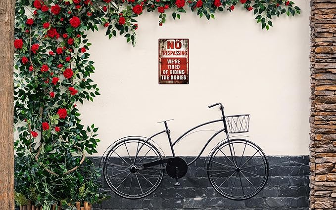 Vintage Tin Sign Retro Metal Funny No Trespassing Signs for Home Decor Stylish Wall Art Plaques Gift for Bathroom Kitchen and Gothic Wall Decor in Every Room 12x8 in-Ruum Studio Home