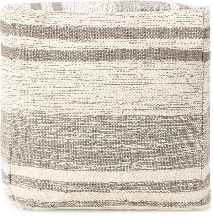 REDEARTH · Tufted Pouf Ottoman with Filler Textured Storage Cube Bean Bag Pouffe Footrest for Living Room, Bedroom, Nursery, Kidsroom; 100% Cotton (17.5"X17.5"X17.5", Melange Delight Taupe)-Ruum Studio Home
