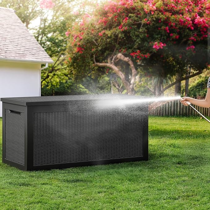 YITAHOME 260 Gallon XXL Large Deck Box, Outdoor Resin Storage Box, Lockable Storage Container for Patio Cushions, Furniture, Garden Tools, Water Resistant (Black)-Ruum Studio Home