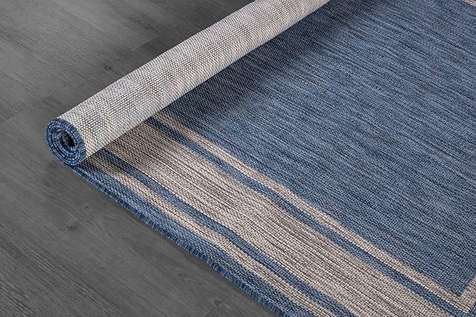 Beverly Rug Large Outdoor Rug 9x12 Modern Bordered Area Rugs for Indoor and Outdoor Patio Deck Porch Garden Waterproof Weather Sun Resistant Washable Outside Carpet (9 x 12 Navy)-Ruum Studio Home