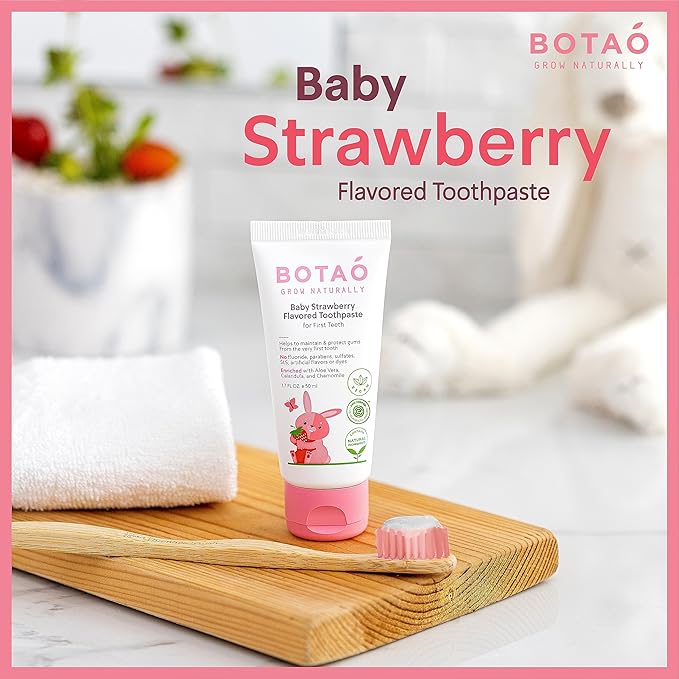 Fluoride Free Baby Toothpaste | Strawberry Flavored - Organic Training Natural Toddler Toothpaste for Toddlers | EWG Verified, Vegan, SLS Free, Safe to Swallow, Aloe Vera -1.7Oz-Ruum Studio Home