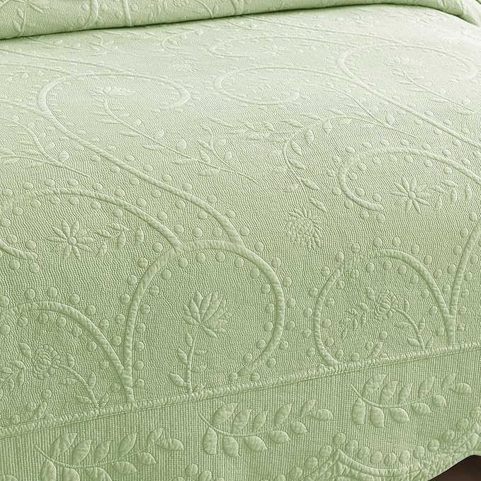 MarCielo 3-Piece 100% Cotton Oversized Bedspread Lightweight Quilt Coverlet Embroidery Farmhouse Bedding Set (TX Pale Green, Oversized Queen (100"x106"))-Ruum Studio Home