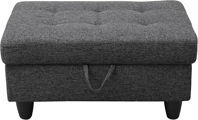 Ottoman Rectangular Storage Ottoman Bench, Flannel Footrest Stool Footstool with Lid for Living Room, Bedroom, Entryway, Black Gray, 35"x23.5"x17.5"-Ruum Studio Home