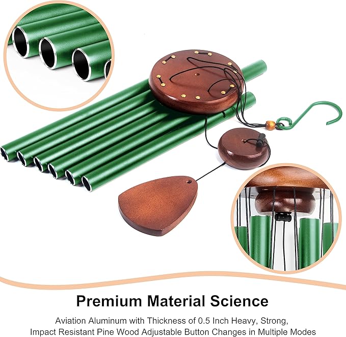 Large Aluminium Wind Chimes 37 Inches to Create a Zen Atmosphere Suitable for Outdoor, Garden, Patio Decoration. Classic Wind Chimes with Wind Catcher Suitable as A Gift for Unisex(Green)-Ruum Studio Home