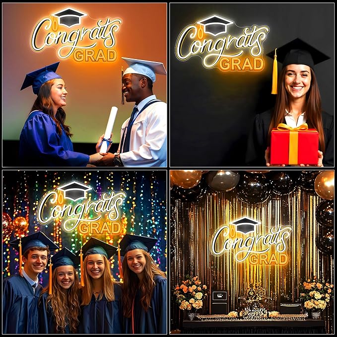 SELICOR Congrats Graduation Neon Sign with Cap - 15" x 8", Adjustable LED Light Up Sign for Prom Party, Photos, Class of 2025 Celebrations, Graduation Gift for Dorm Backdrop Room Decor-Ruum Studio Home