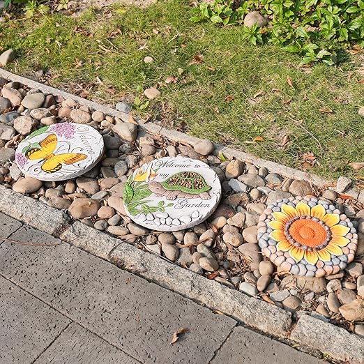 Garden Décor Stepping Stones Outdoor - Resin Butterfly Decorative Stone Bright Color Memories Pavers Outdoor for Garden Yard 9.5 * 9.5 * 0.5 Inch LC Lcdecohome-Ruum Studio Home