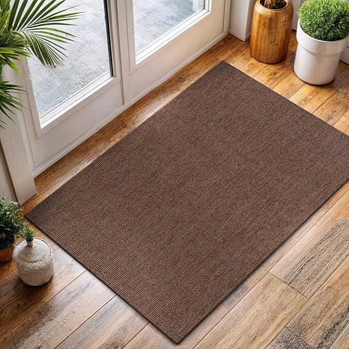 CAMILSON Easy Jute Rug 2x3, Indoor Outdoor Brown Color Fiber Area Rugs for Living Room and Kitchen Rug, Solid Boho Woven Design, Easy-Cleaning, Washable Outside Carpet Alfombras (2 x 3)-Ruum Studio Home