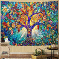 Lunerfex Tree of Life Tapestry Stained Glass Tapestry Wall Decor Tapestries for Bedroom Art Tapestries Wall Hanging for Bedroom Living Room Glass-Tree-02 60"x80"-Ruum Studio Home